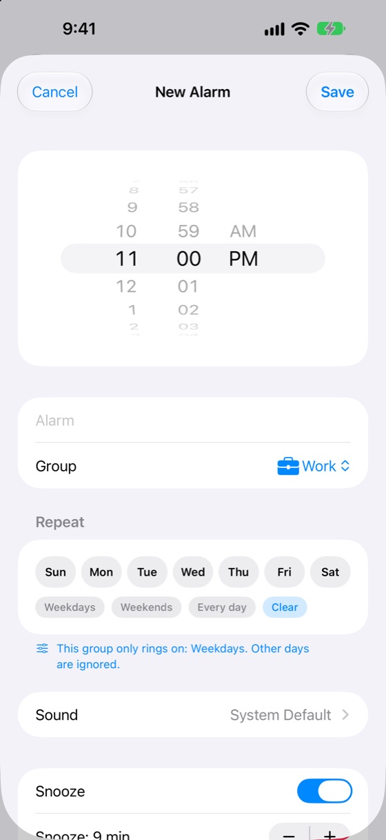 New alarm